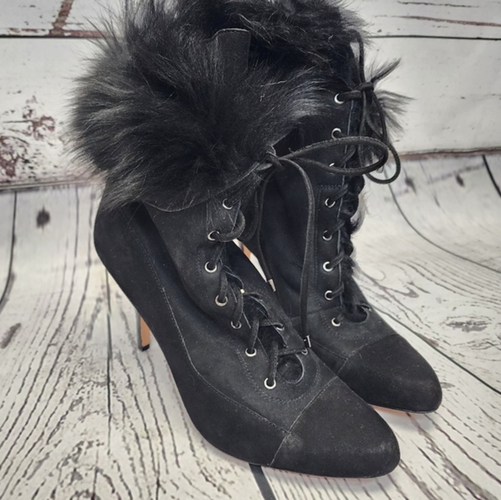 Ann Taylor Black Shearling Lamb Fur Booties - Picture 2 of 12